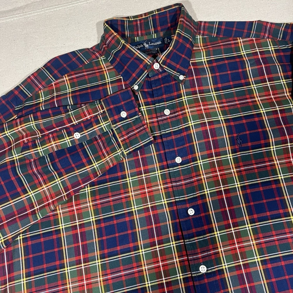 Vintage Ralph Lauren Mens Large Plaid Tartan Blake Blue Pony Preppy Colorful